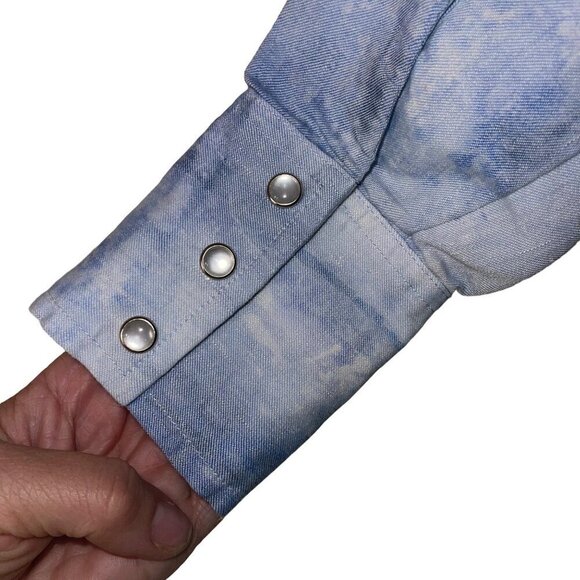 Petersyn Womens Shirt Size Medium Blue Snap Front Long Sleeve Tie Dye Collared - Picture 5 of 8
